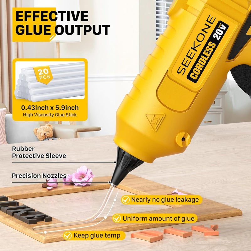 SEEKONE Hot Glue Gun, 100W Cordless Hot Glue Gun for Dewalt 20V Battery, Fast Preheating and Anti-drip Full Size Glue Gun with 20pcs Glue Sticks for Crafts, DIY Arts, Home Repairs (No Battery) - Image 5